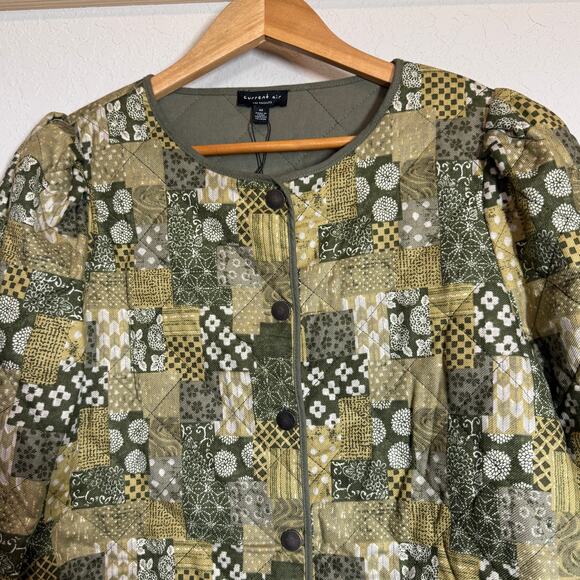 Women's Current Air Quilted 3/4 Sleeve Patchwork Green Jacket‎ Size M NEW - Picture 10 of 11